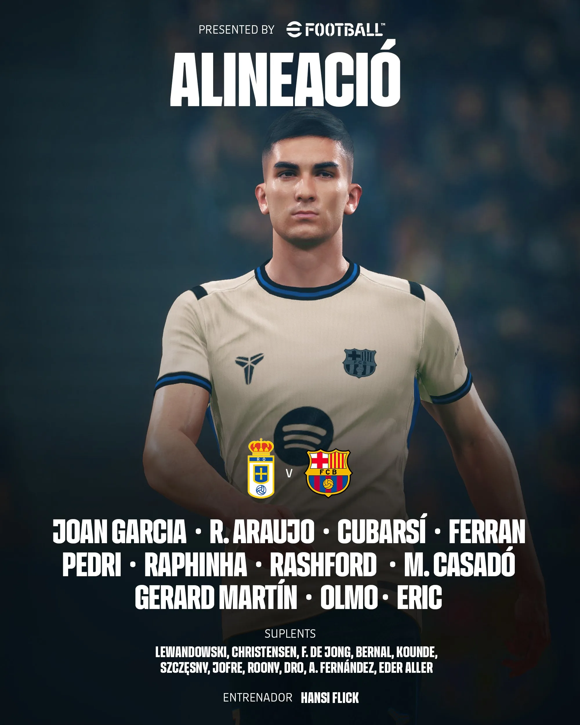 奥维耶多vs巴萨首发：佩德里、拉菲领衔，费兰、拉师傅登场