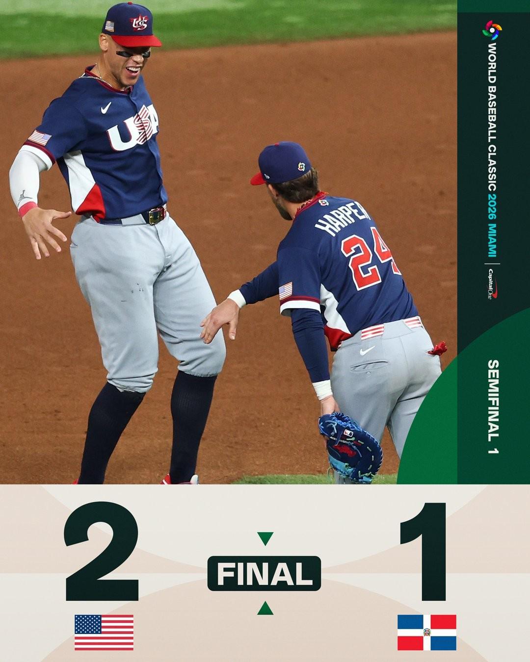 Leyu-美国2-1险胜多米尼加挺进WBC决赛，九局下关键球判罚引争议